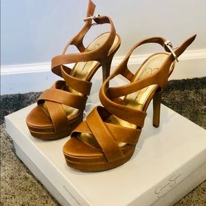 Jessica Simpson Brown Cross Strap Platform Sandals